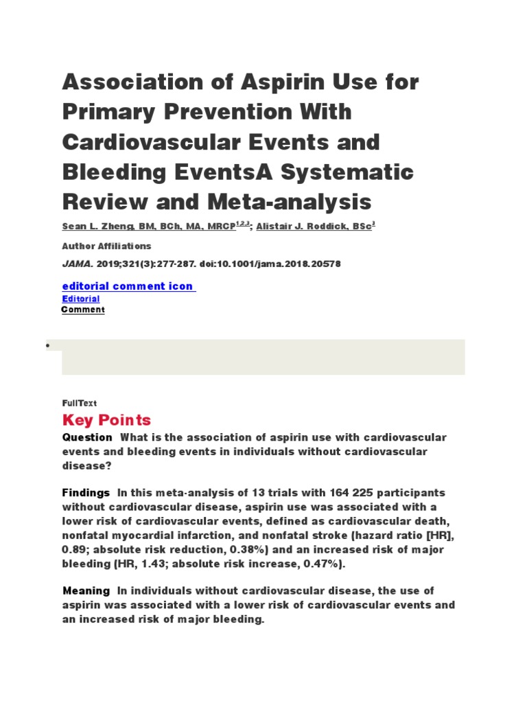 Association of Aspirin Use For Primary Prevention With Cardiovascular ...