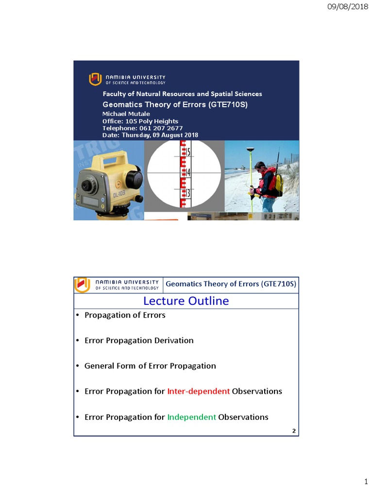 Error Propagation in Geomatics Theory | PDF | Errors And Residuals ...