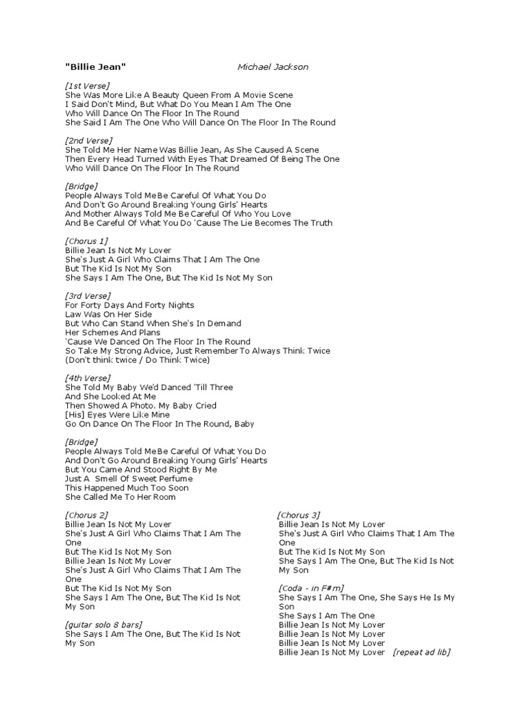 Michael Jackson Billie Jean Tekst