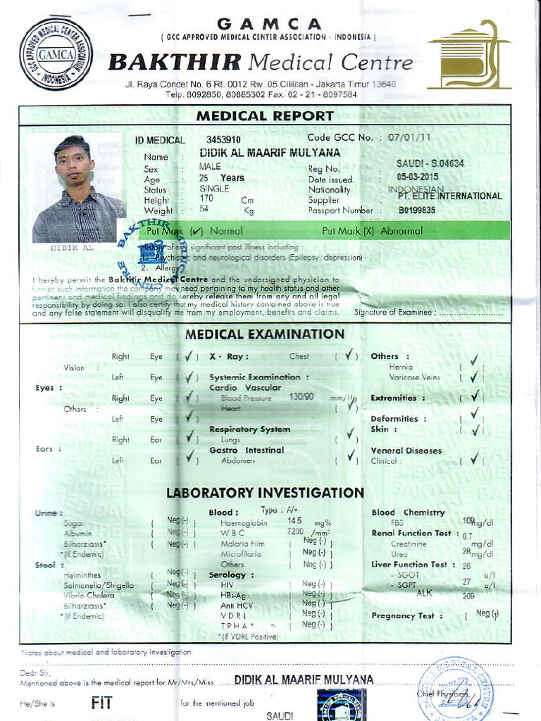 Medical Examination Report Summary | PDF