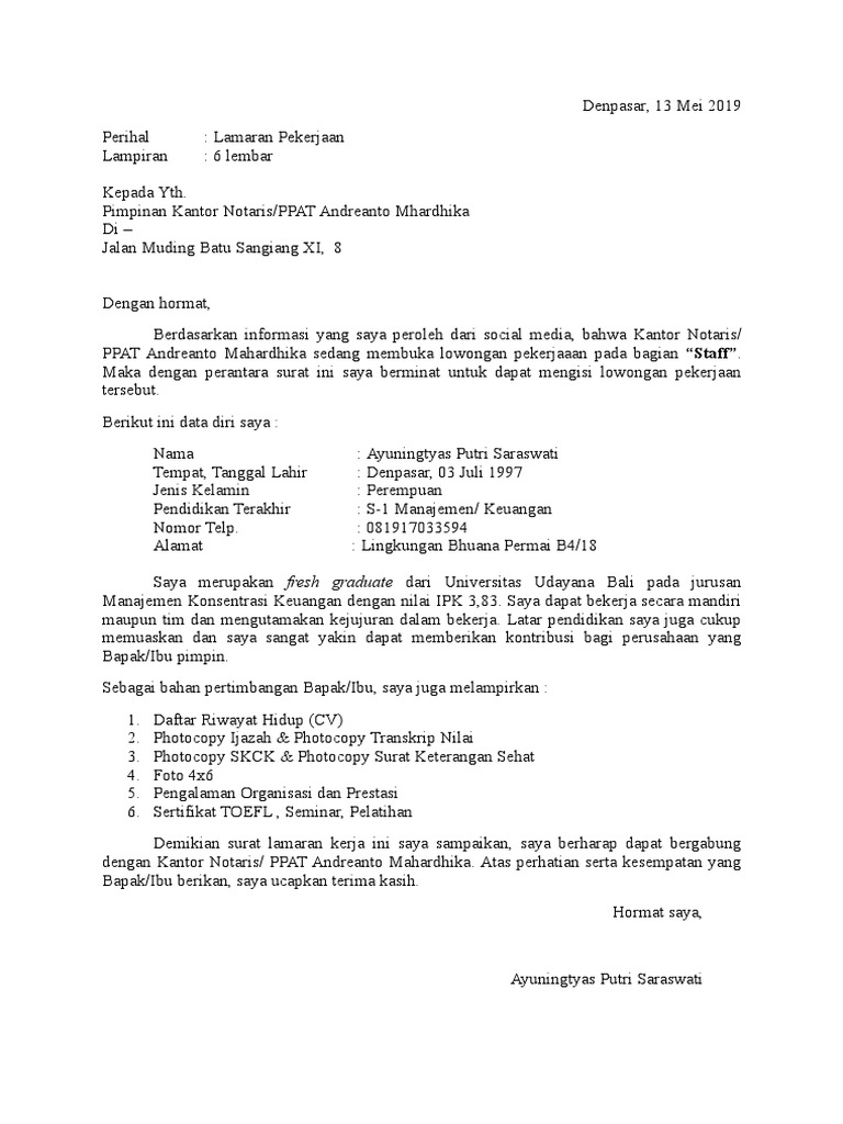 Download 60+ Contoh Surat Lamaran Kerja Notaris Terbaik Gratis