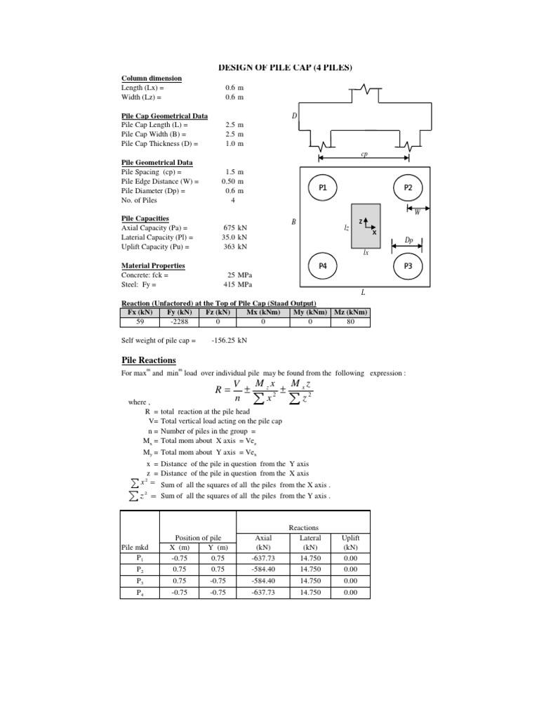 Pile Cap Design for 4 Piles | PDF | Classical Mechanics | Physics