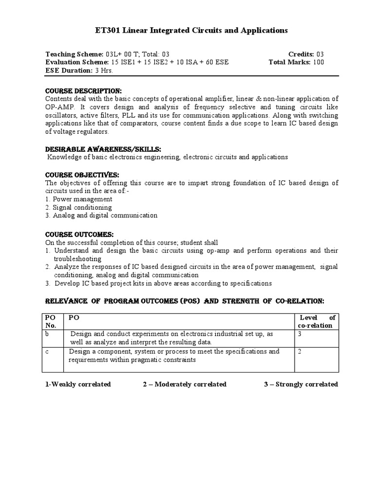 ET301 Linear Integrated Circuits and Applications PDF Digital