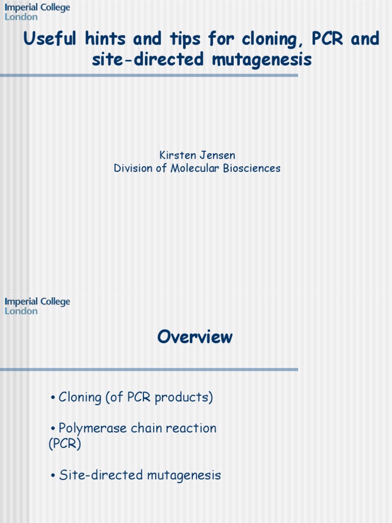 Cloning, PCR & Mutagenesis Techniques Guide | PDF | Polymerase Chain ...
