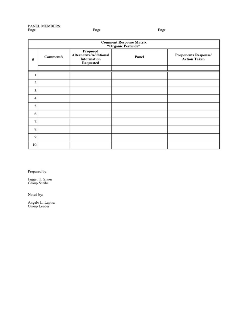 Comment Response Matrix | PDF