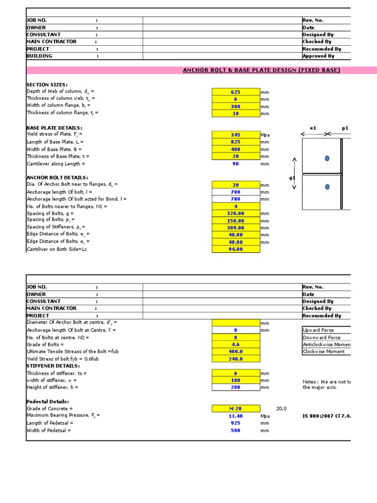 Anchor Bolt and Base Plate Design Check | PDF | Shear Stress | Screw
