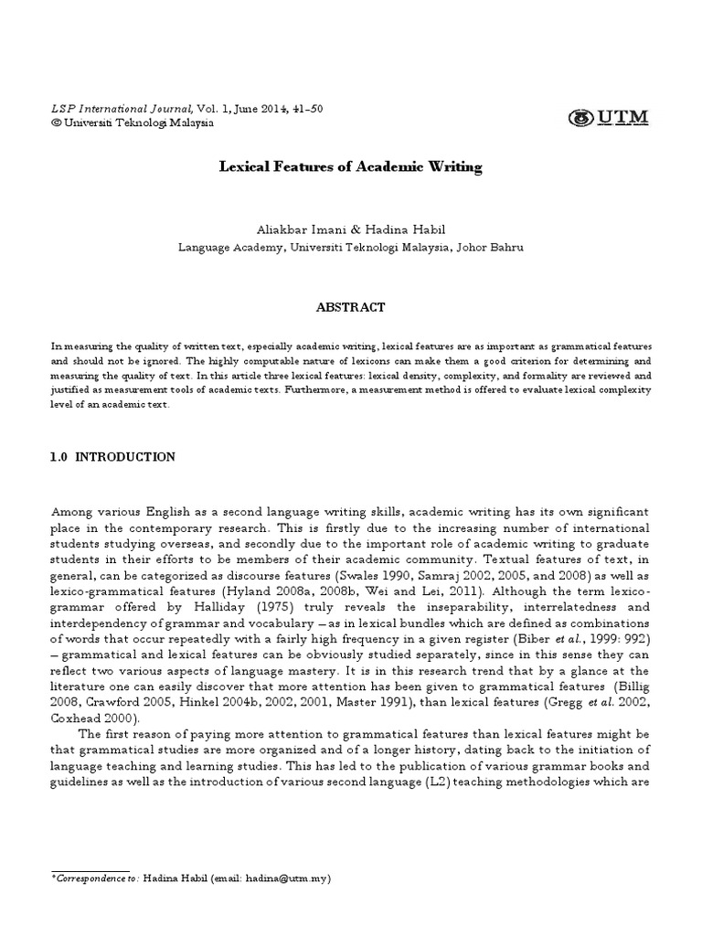 Lexical Features of Academic Writing | PDF | Part Of Speech | Word