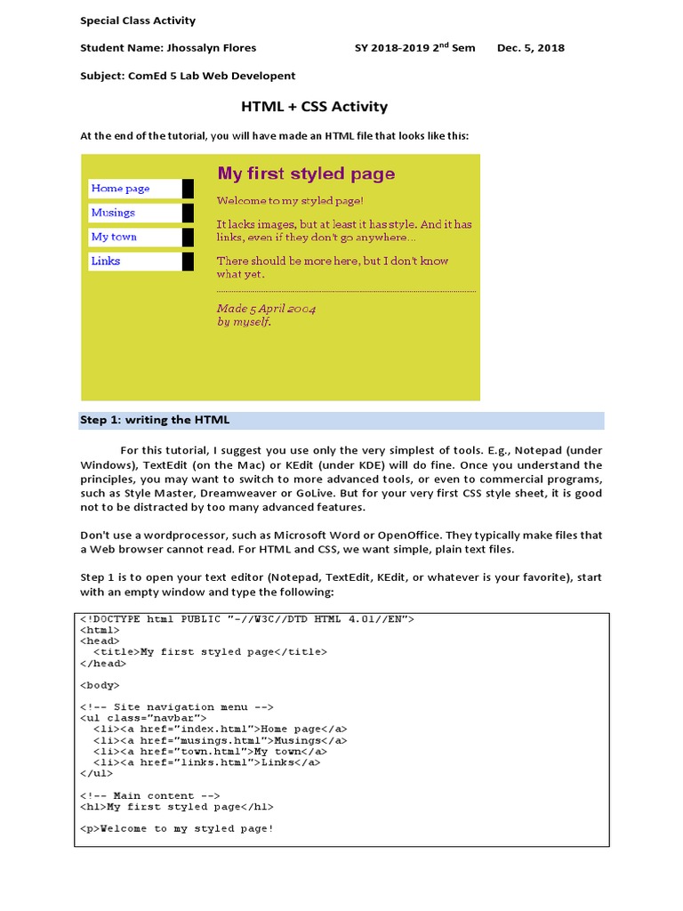 HTML + CSS Activity: at The End of The Tutorial, You Will Have Made An ...