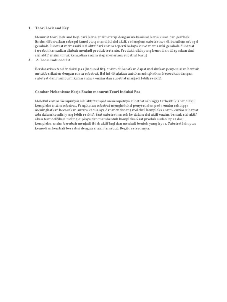 1. "Teori Lock and Key: Enzim sebagai Kunci dan Substrat sebagai Gembok