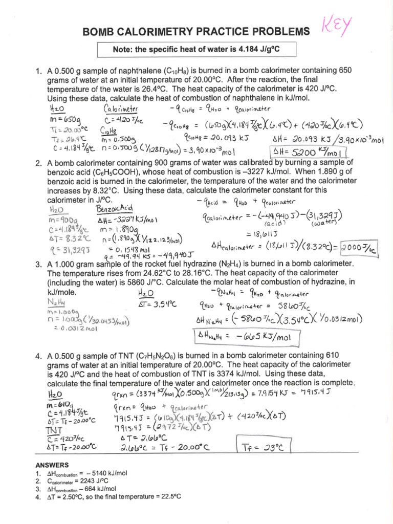 Bomb Calorimetry Practice Problems PDF