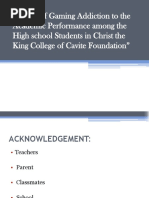 Effects of Gaming Addiction To The Academic Performance Among The High School Students in Christ The King College of Cavite Foundation