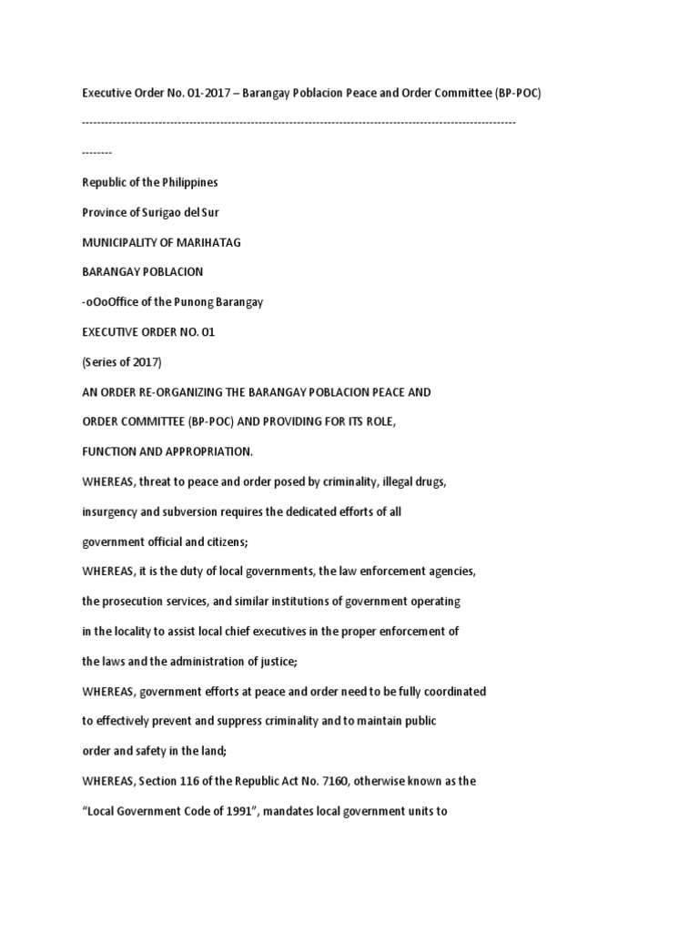 BPOC Executive Order No. 01 PDF Executive Order Local Government