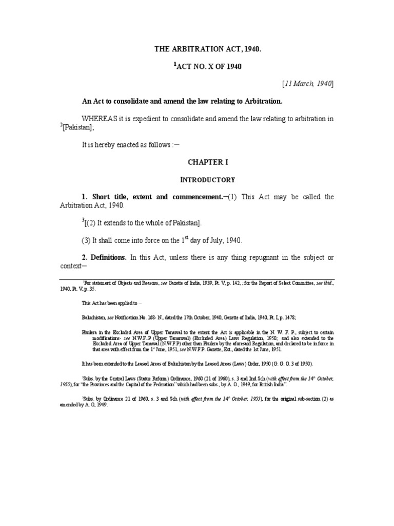 Arbitration Act 1940 PDF | PDF | Arbitral Tribunal | Arbitration