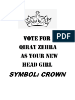 Vote For Qirat Zehra As Your New Head Girl: Symbol: Crown