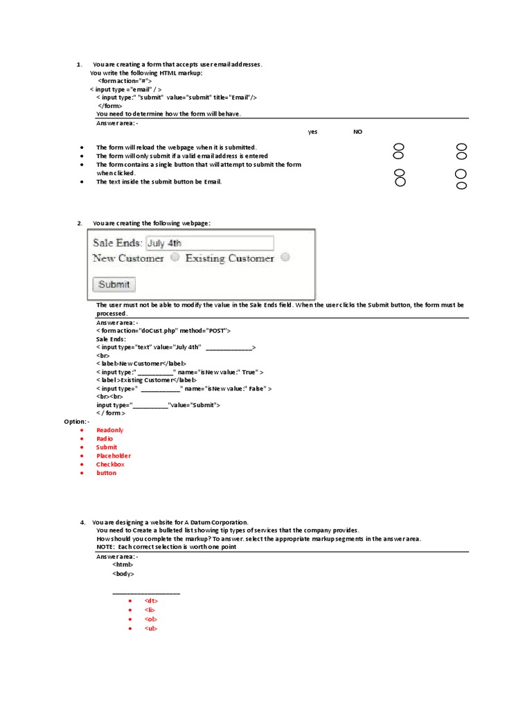HTML&Css Quetion | PDF | Html Element | Web Page