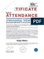 EULAR 2018 - Certificate of Attendance