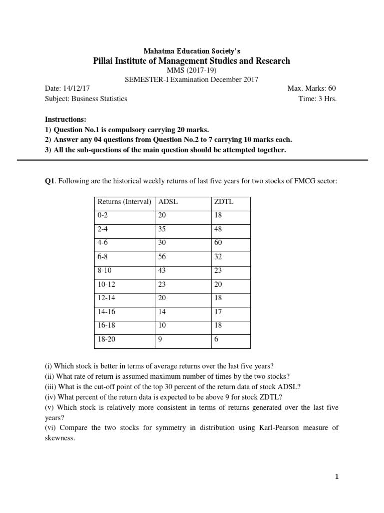 BS Question Paper 17 | PDF | Statistical Hypothesis Testing | Standard ...