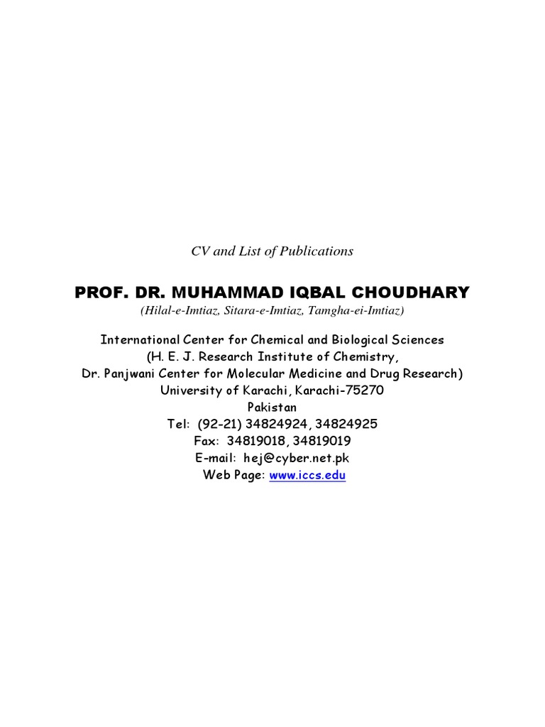 Cv Dr Iqbal Choudhary Natural Products Chemistry