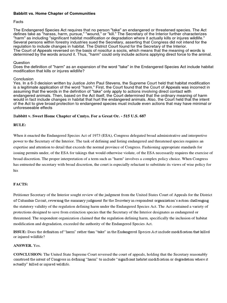 Babbitt v. Sweet Home Chapter of Cmtys. For A Great Or. 515 U.S. 687