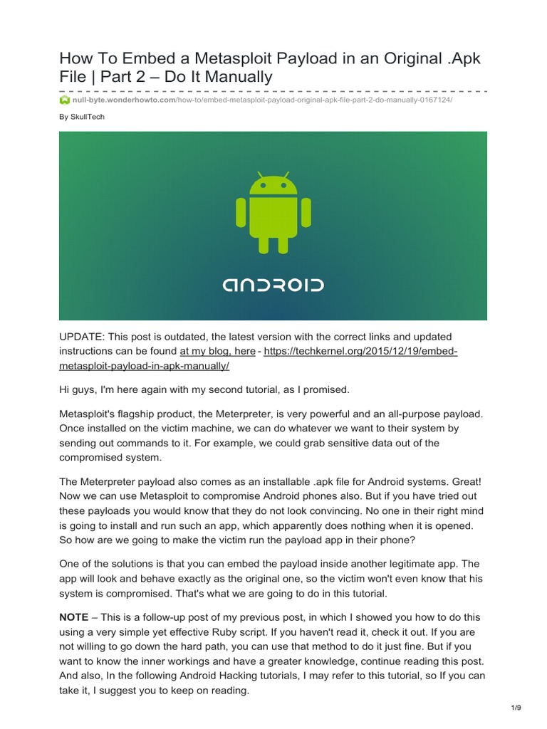 Embed Metasploit Payload in Android APK | PDF | Android (Operating ...