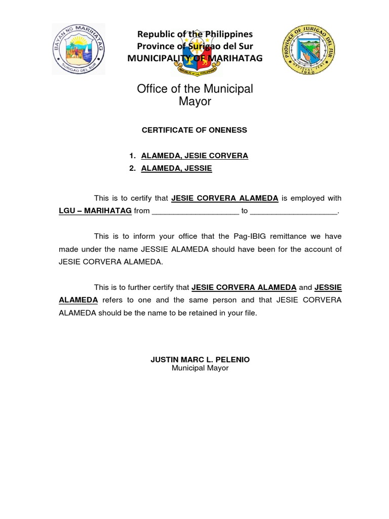 Certificate of Oneness for Alameda | PDF