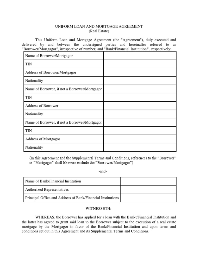 Uniform Loan and Mortgage Agreement | PDF | Mortgage Law | Bankruptcy