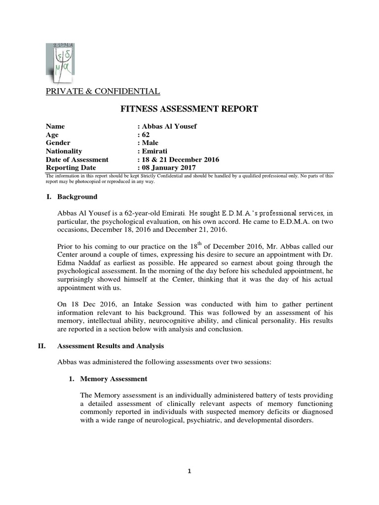 Abbas Al Yousef Fitness Assessment Report | PDF | Psychological ...