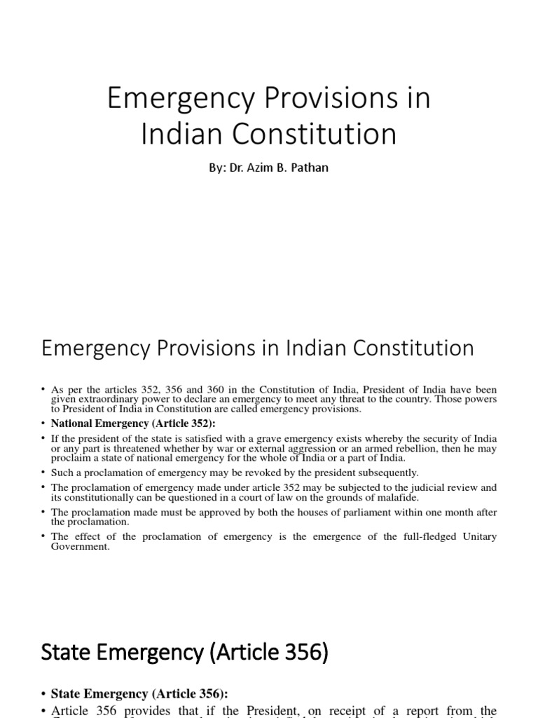Emergency Provisions of Indian Constitution | PDF | State Of Emergency ...