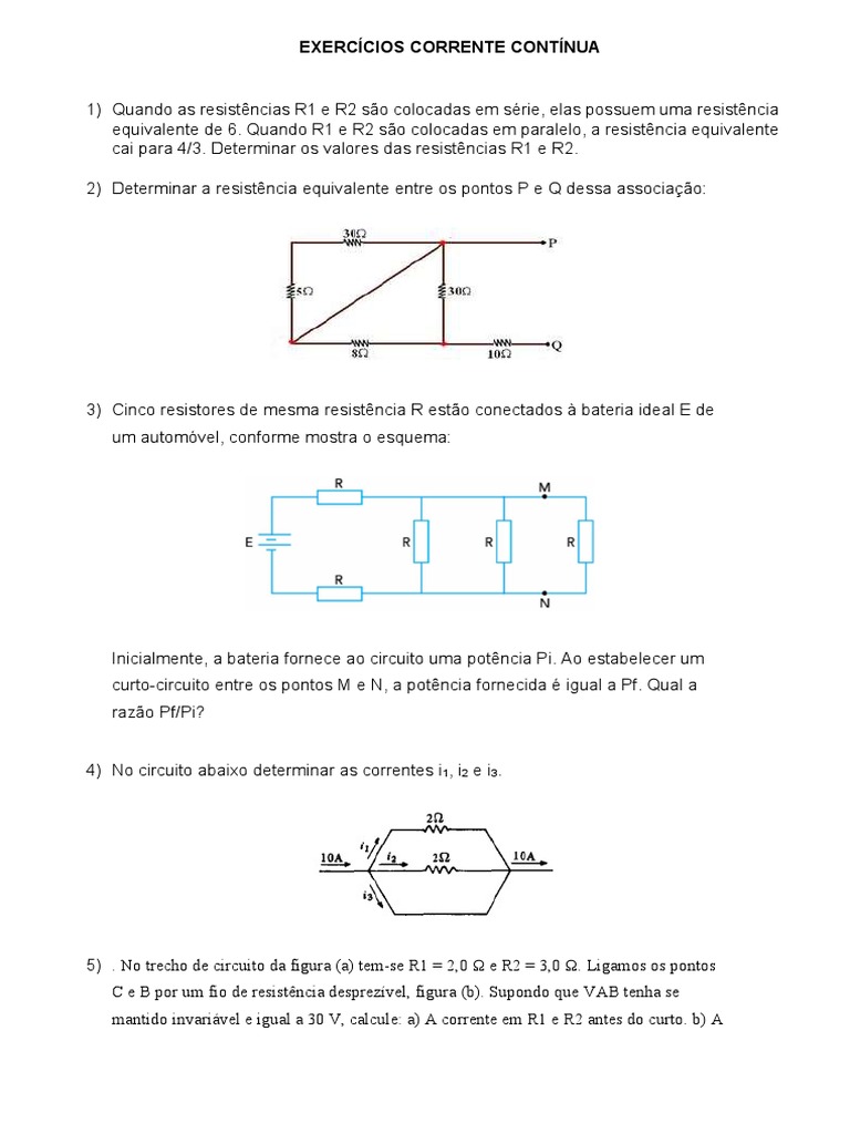 Exercícios de Resistência Equivalente | PDF | Resistência elétrica e ...