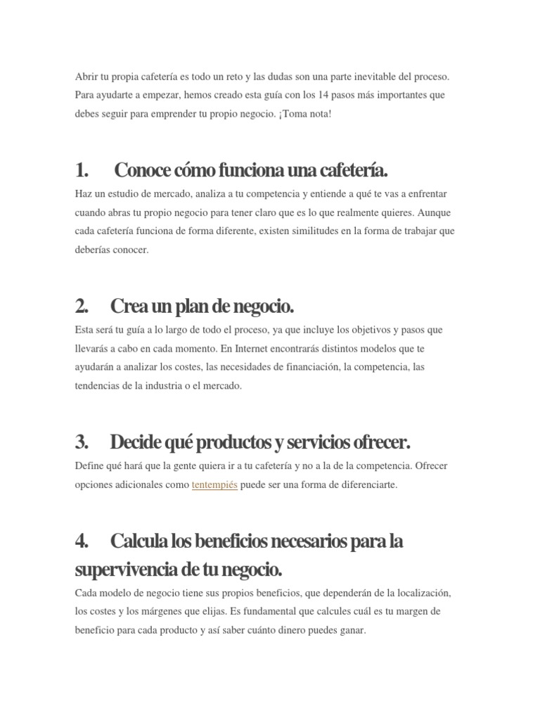 Guía para abrir tu cafetería exitosamente | PDF | Plan de negocios ...
