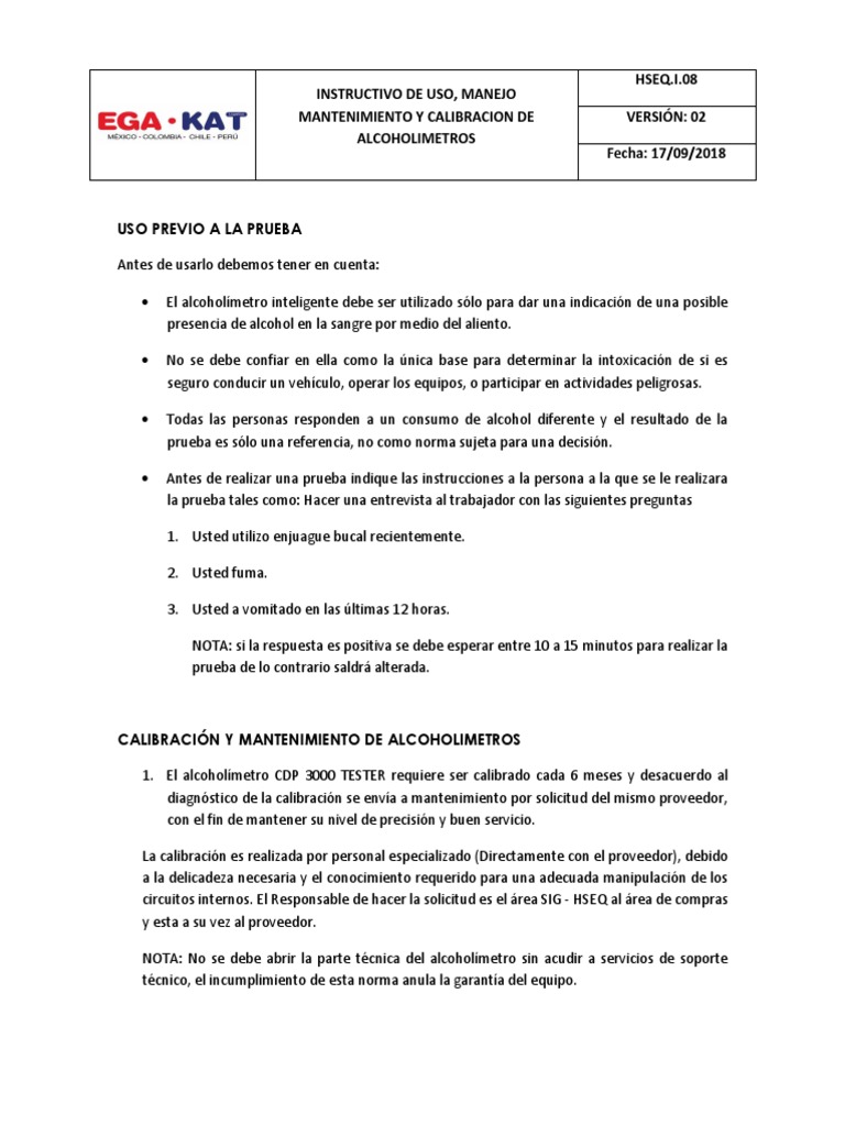 Uso y Mantenimiento de Alcoholímetros | PDF | Calibración | Sensor