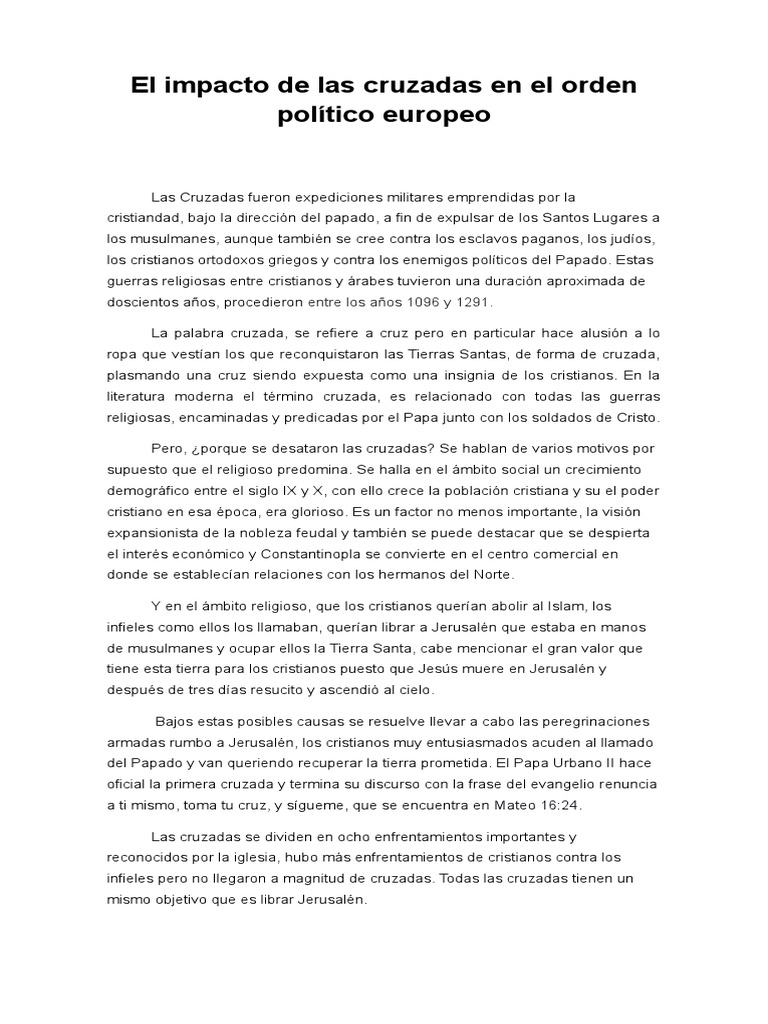 Impacto de la Primera Cruzada en Europa | PDF | Cruzadas | imperio ...