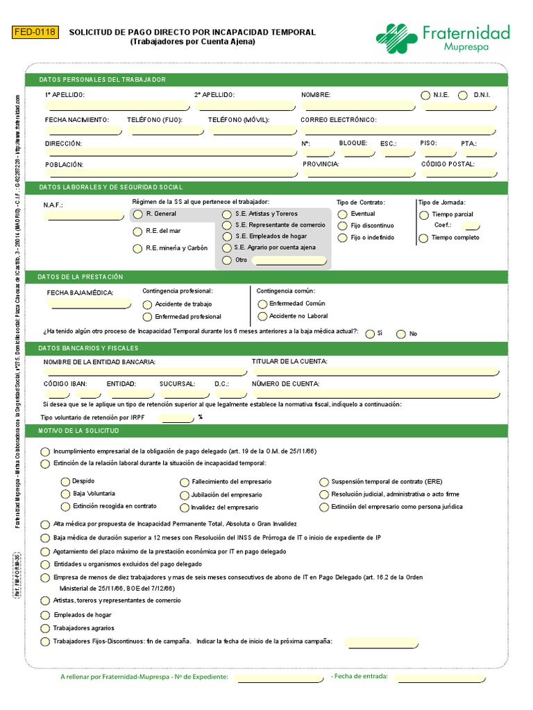 Fm Form 35 3897 Solicitud De Pago Directo Por Incapacidad Temporal Por Cuenta Ajena Pdf Gobierno