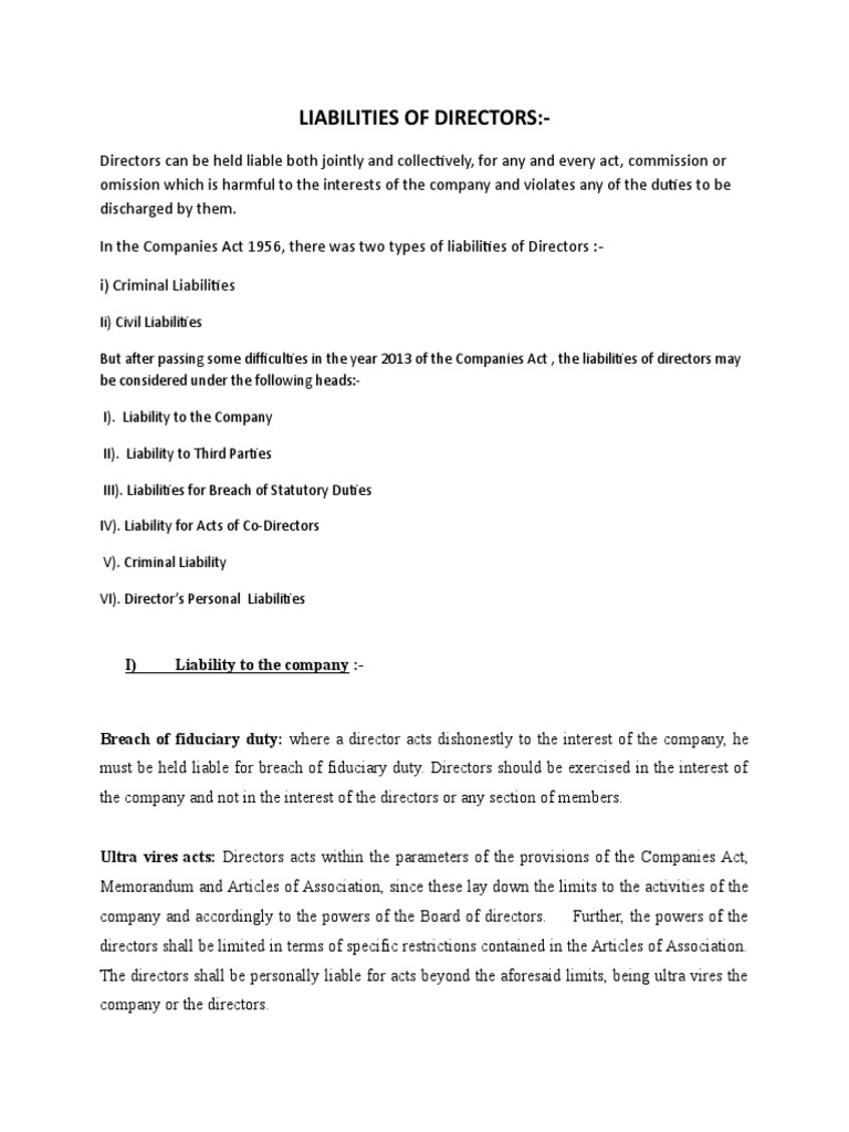 Directors' Liabilities Under Companies Act | PDF | English Trust