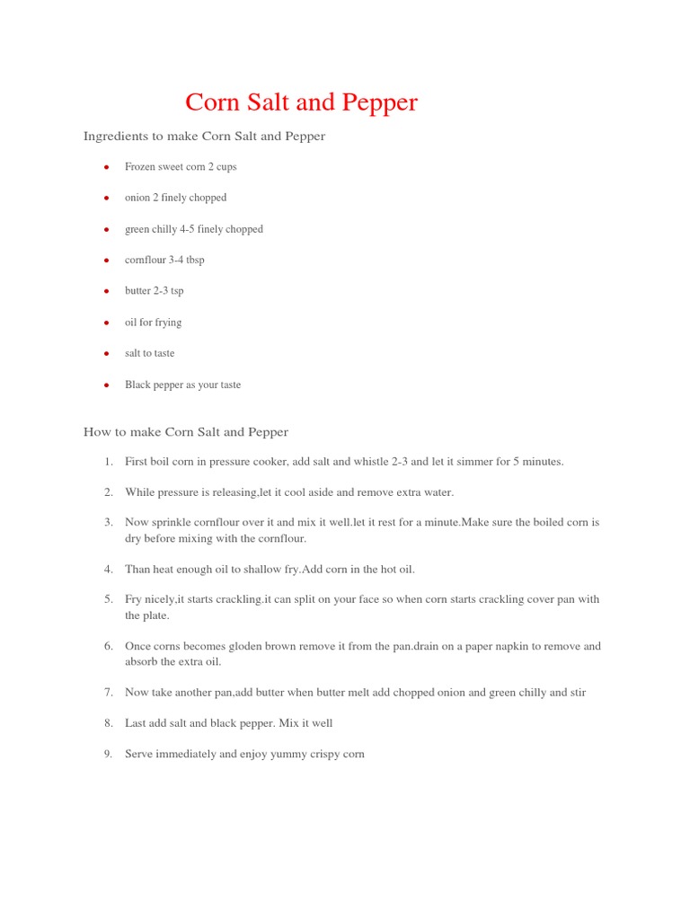 Corn Salt and Pepper | PDF | Potato | French Fries