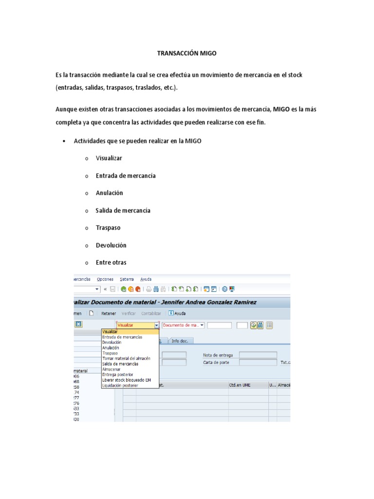 Transacción MIGO en SAP: Guía Completa | PDF | Point and Click ...