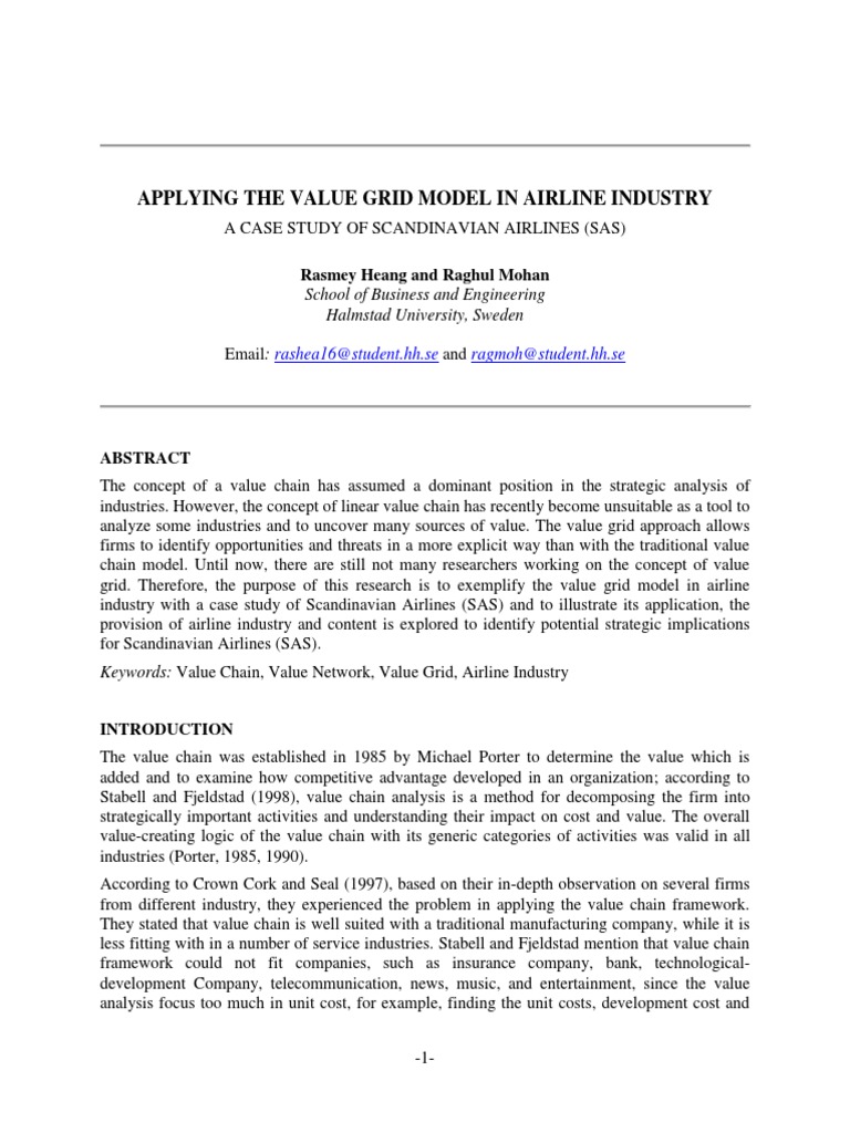 Value Grid Model in Airline Industry | PDF | Value Chain | Strategic ...