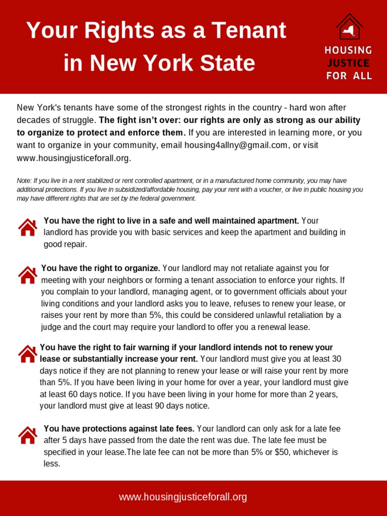 Your Rights As A Tenant in New York State PDF Landlord Lease