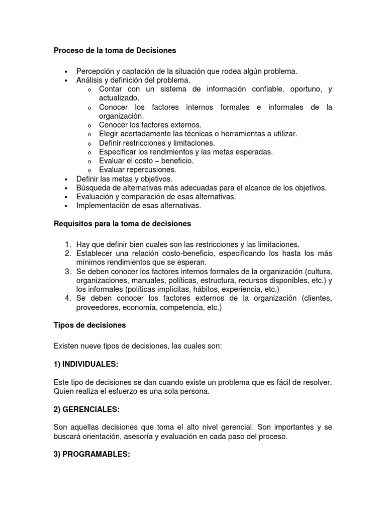 Proceso de La Toma de Decisiones | PDF | Toma de decisiones | Ciencia ...