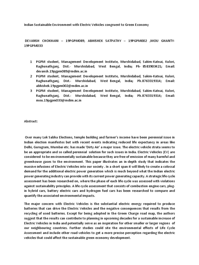 Research Paper Electric Vehicles (Autorecovered) PDF Electric