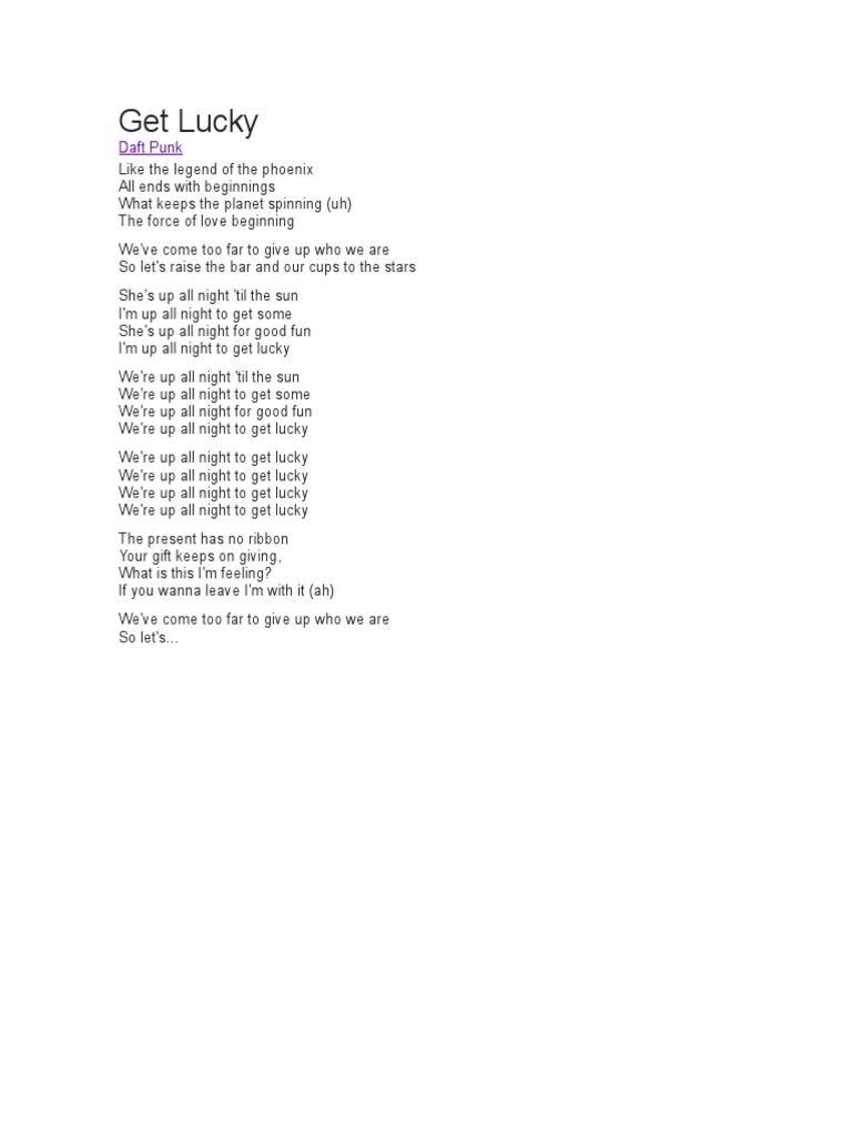 "Get Lucky Lyrics by Daft Punk" | PDF | Art | Classics