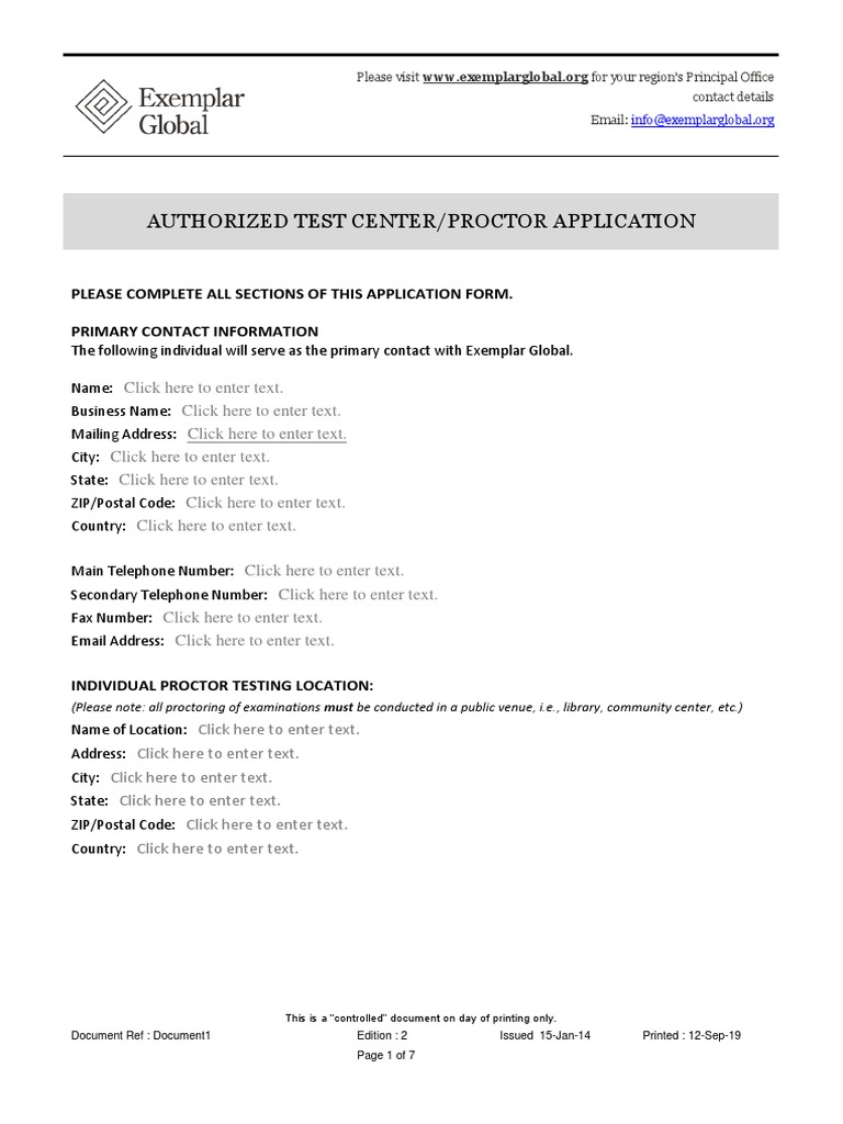 Authorized Test Center/Proctor Application PDF Zip Code Test