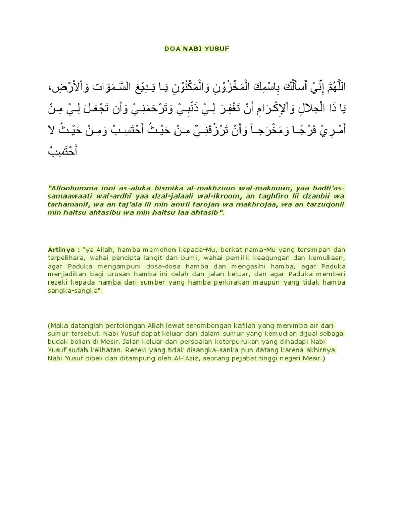 Doa Nabi Yusuf