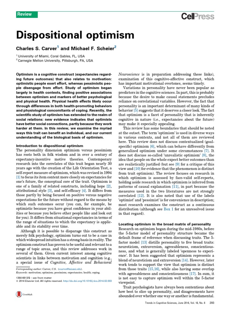 Benefits of Dispositional Optimism | PDF | Optimism | Action (Philosophy)