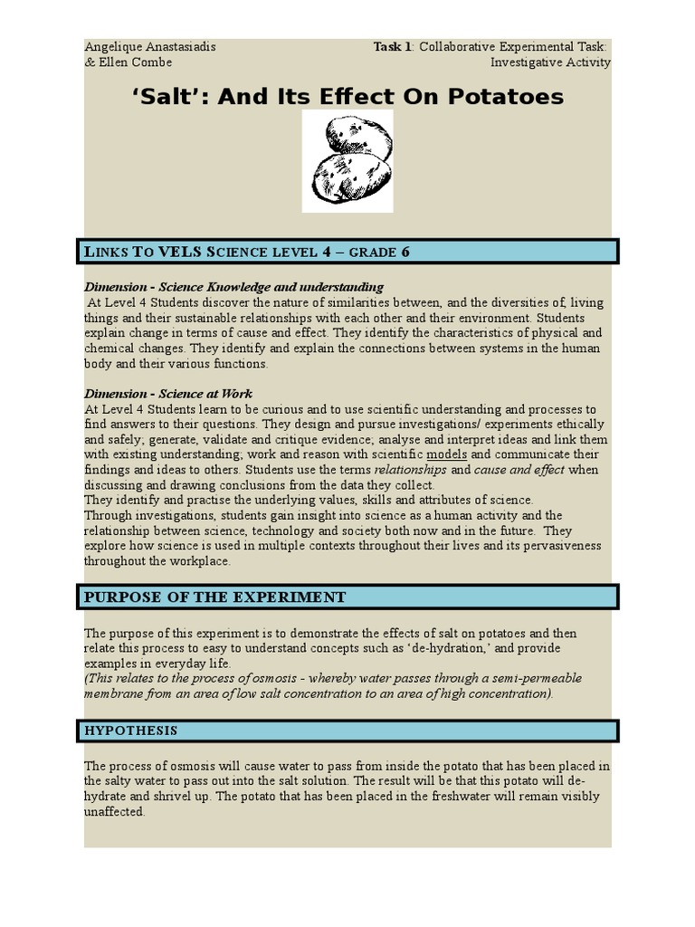The Effects of Salt on Potatoes An Experiment Demonstrating Osmosis