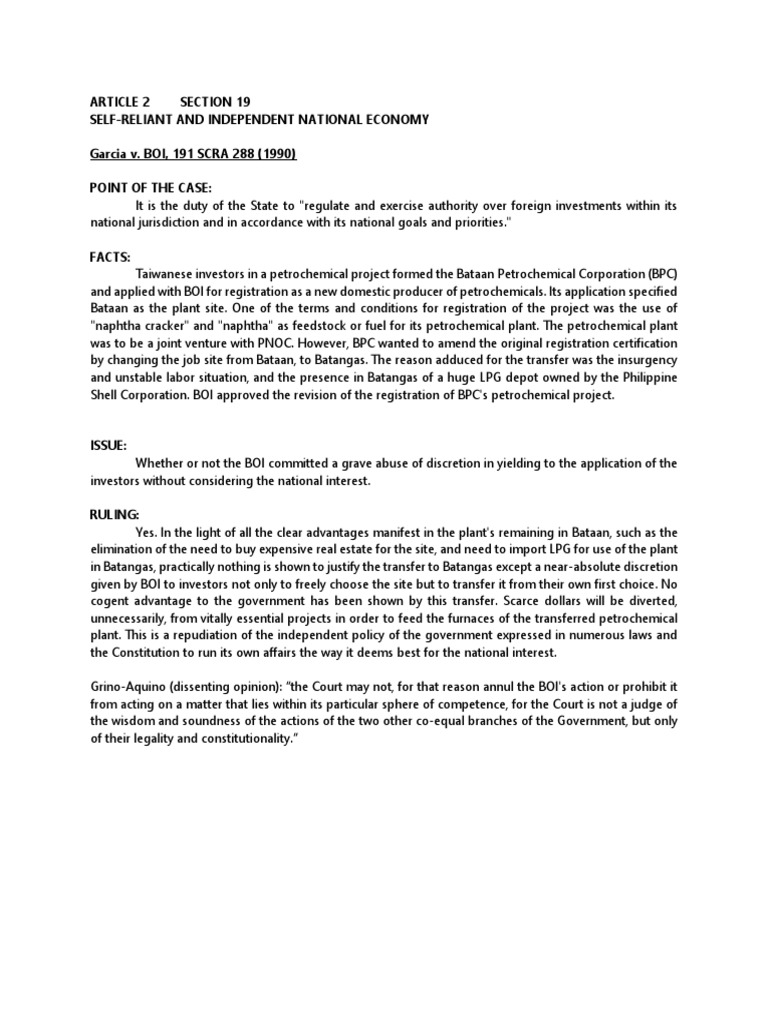Article 2 Section 19 SelfReliant and Independent National Economy