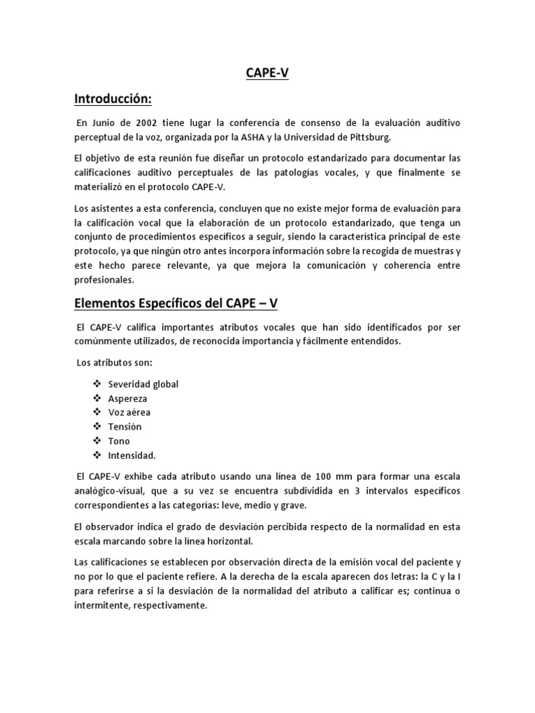 Protocolo CAPE-V para Evaluación Vocal | PDF | Vocal | Percepción