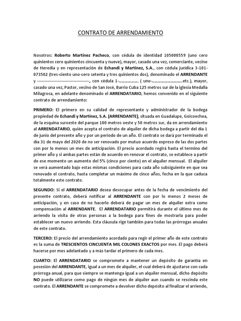 Contrato De Arrendamiento Alquiler Negocios