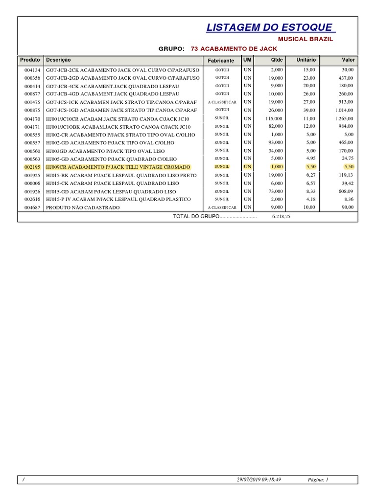 Tabela Julho 2019 | PDF | Tecnologia musical | Instrumentos de corda