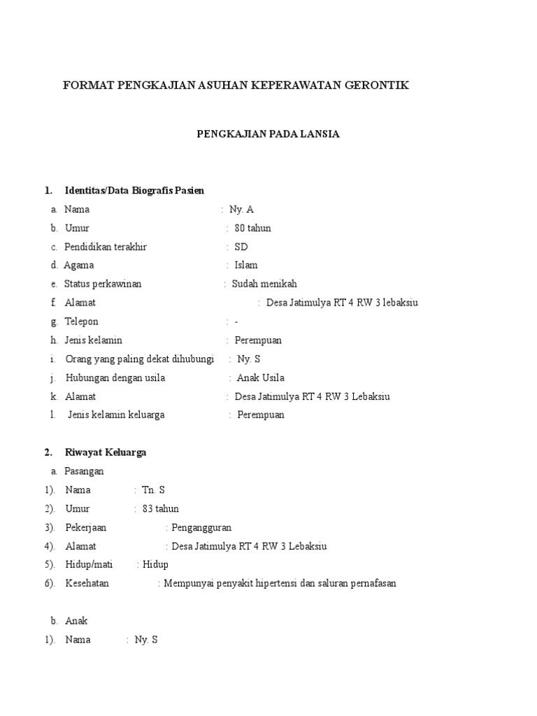 Format Pengkajian Asuhan Keperawatan Ger | PDF | Kesehatan Holistik